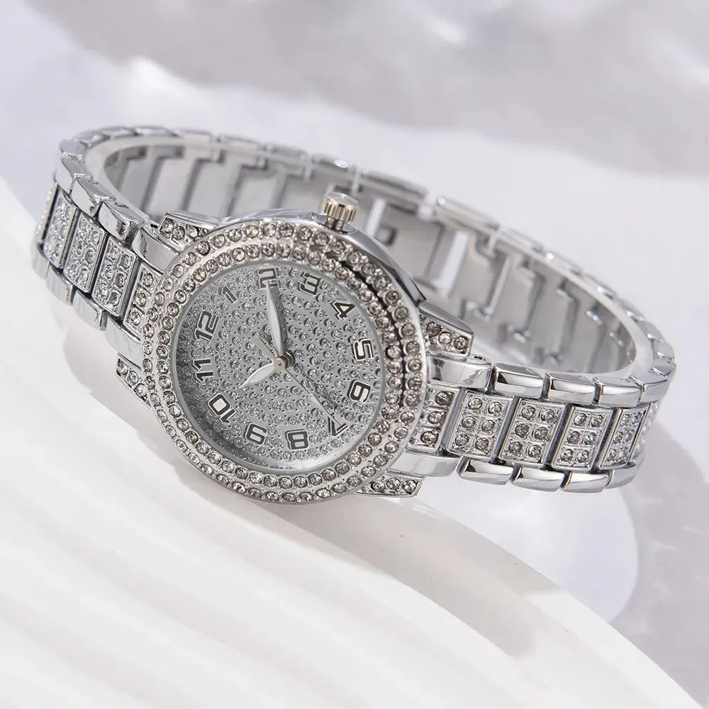 Reloj de Cuarzo para Mujer con Pulseras de Pedrería Set de 6 Piezas