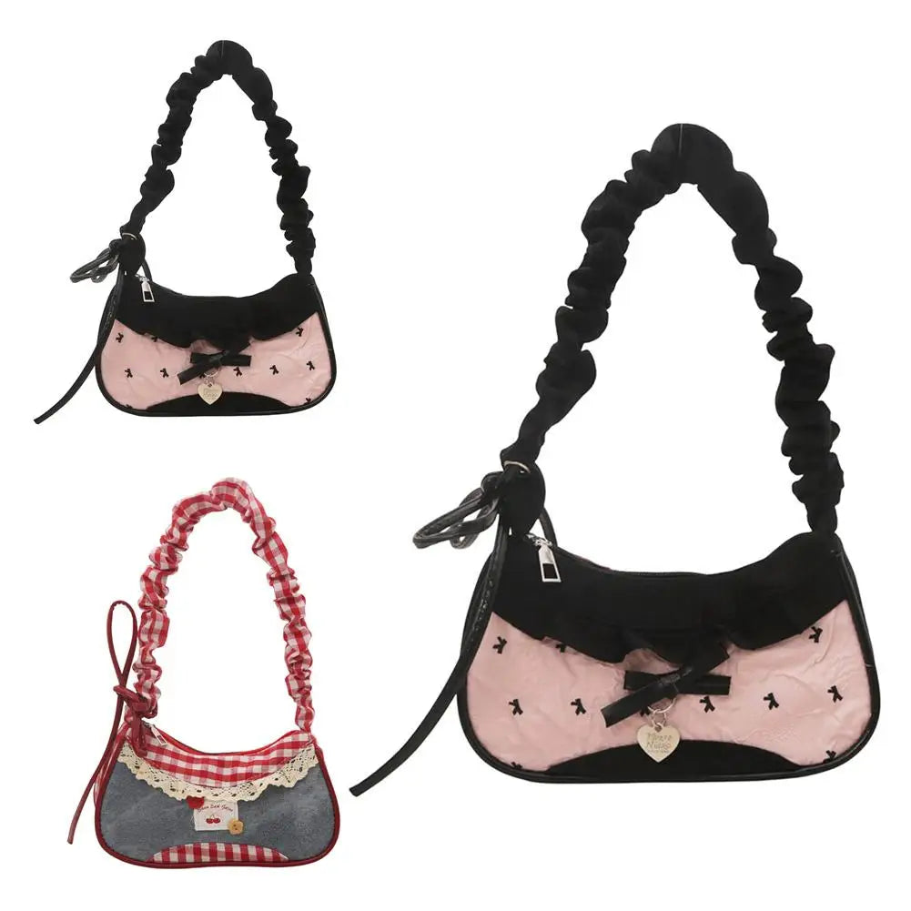 Bolso de Cuadros de Moda para Mujer con Cinta de Encaje, Correa Elástica, Bolso de Hombro para el Día a Día
