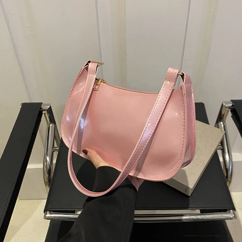Bolso de Hombro Retro de Piel PU Color Liso, Bolso Bandolera Casual Hobo para Mujer