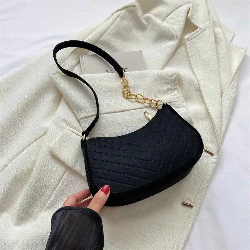 Mini Bolso de Hombro de Fieltro para Mujer, Diseño Elegante, Bolso Bandolera en Forma de Media Luna 2024