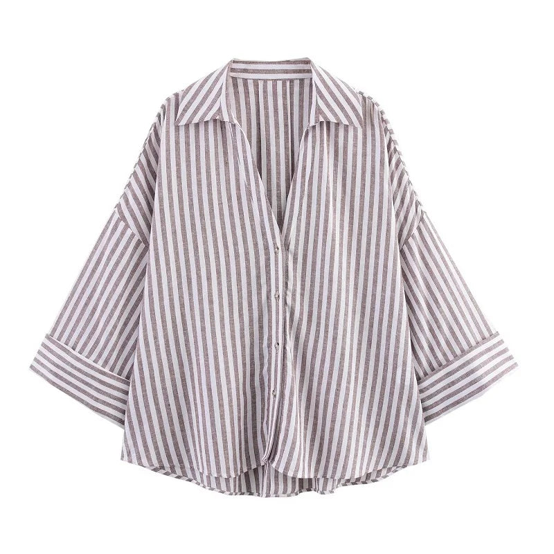 Blusa Camisa Rayas Manga Ancha Mujer Verano | Casual Chic 2026
