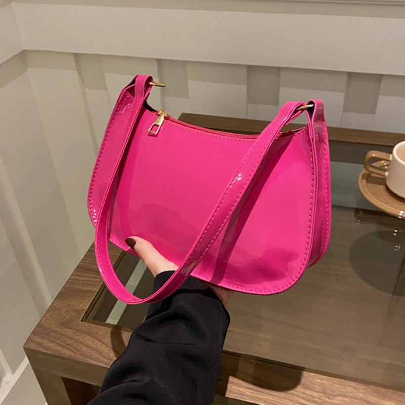 Bolso de Hombro Retro de Piel PU Color Liso, Bolso Bandolera Casual Hobo para Mujer
