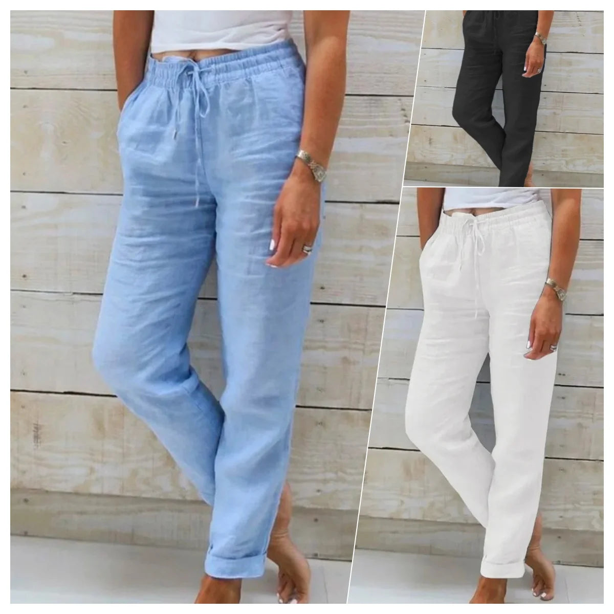 Pantalón Algodón Lino Cintura Alta Mujer | Streetwear 2026