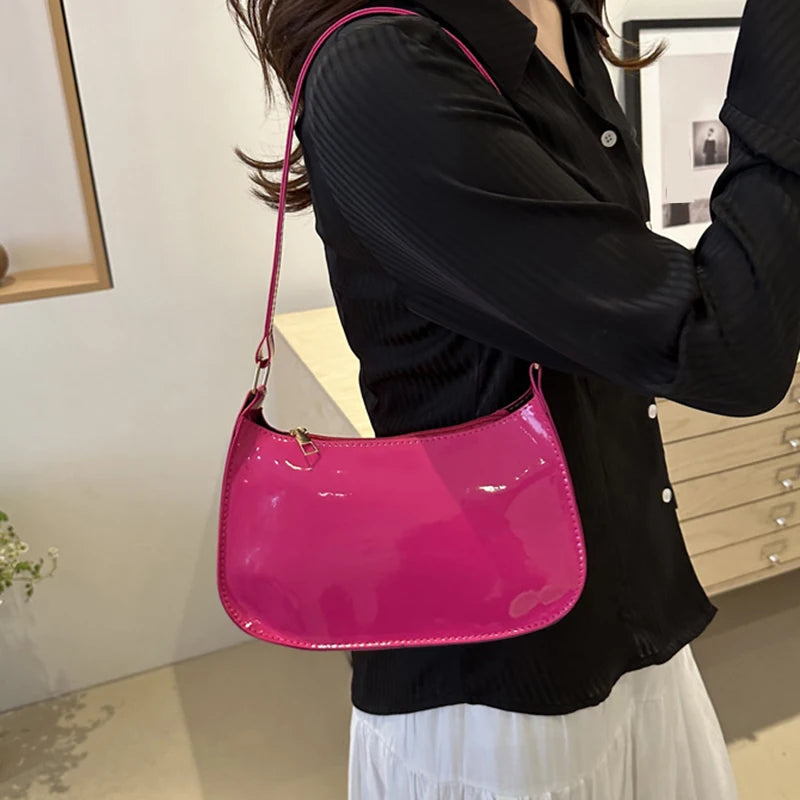 Bolso de Hombro Retro de Piel PU Color Liso, Bolso Bandolera Casual Hobo para Mujer