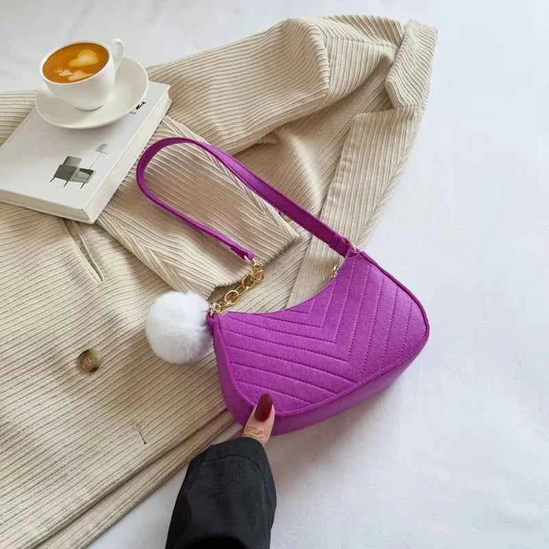 Mini Bolso de Hombro de Fieltro para Mujer, Diseño Elegante, Bolso Bandolera en Forma de Media Luna 2024