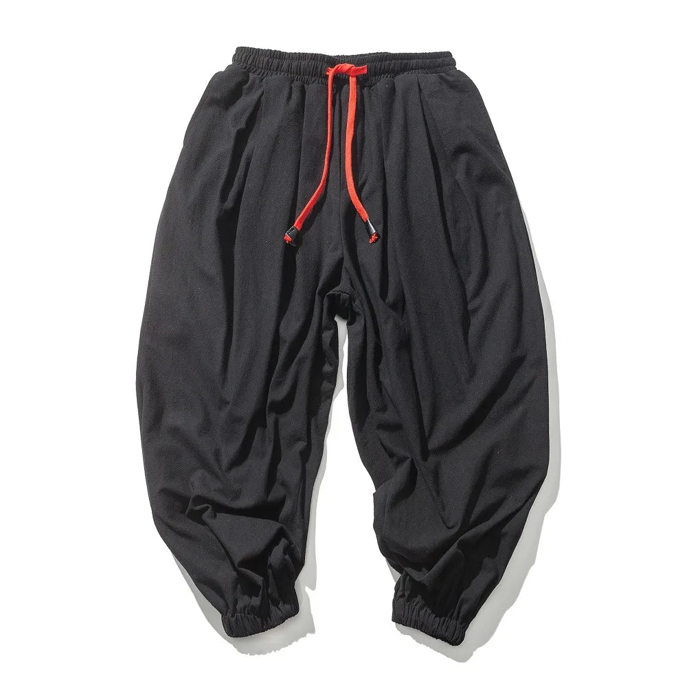 Pantalones Anchos de Algodón y Lino para Hombre, Casual Holgado