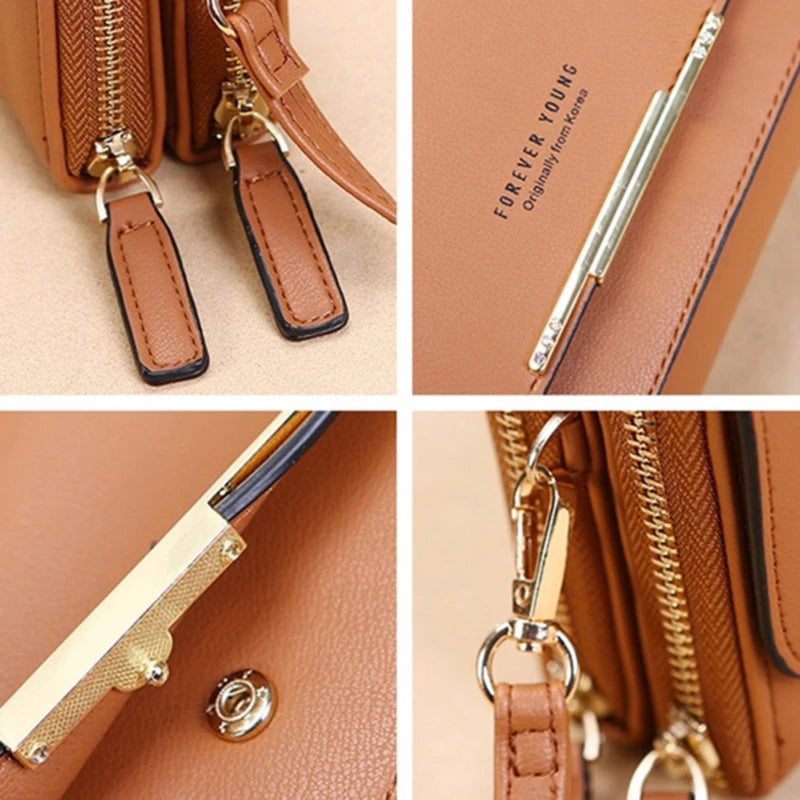 Bolso Cartera Estilo Coreano para Mujer, Multi-Tarjetas, Gran Capacidad, Bolso de Hombro Casual para Móvil