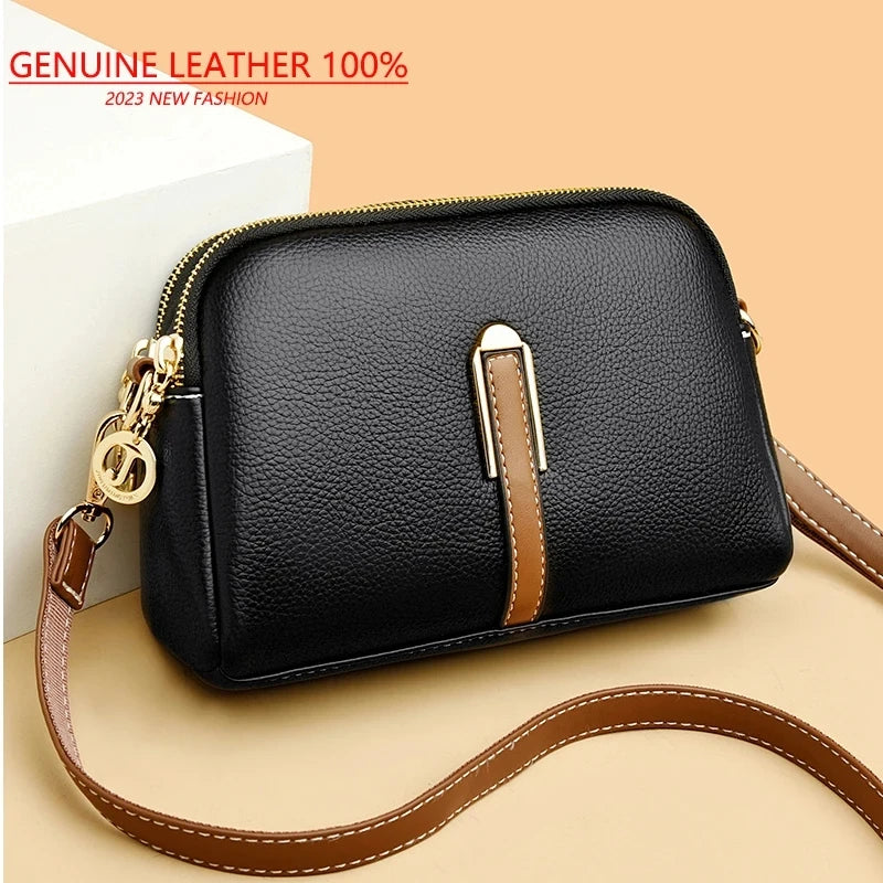 Bolso de Cuero Genuino para Mujeres Diseño Lujo Bolso Mensajero Solapa