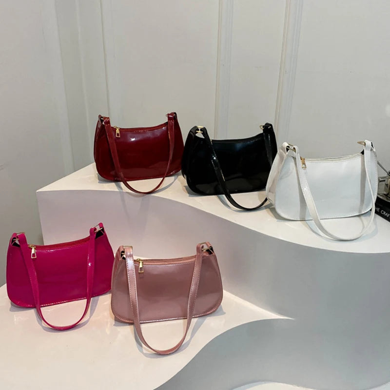 Bolso de Hombro Retro de Piel PU Color Liso, Bolso Bandolera Casual Hobo para Mujer