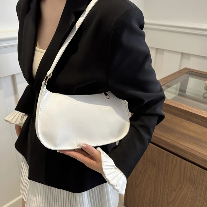 Bolso de Hombro Retro de Piel PU Color Liso, Bolso Bandolera Casual Hobo para Mujer
