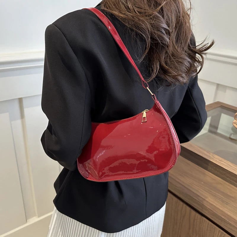 Bolso de Hombro Retro de Piel PU Color Liso, Bolso Bandolera Casual Hobo para Mujer