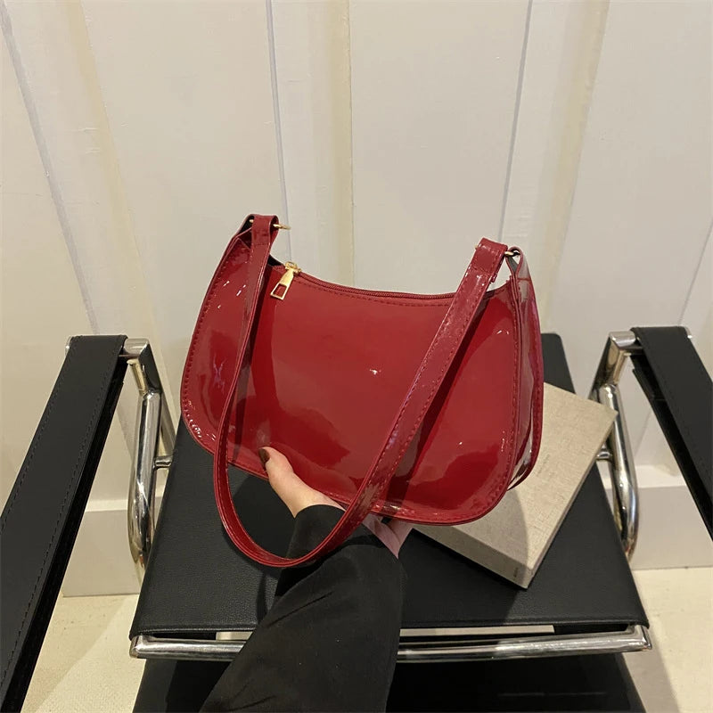 Bolso de Hombro Retro de Piel PU Color Liso, Bolso Bandolera Casual Hobo para Mujer