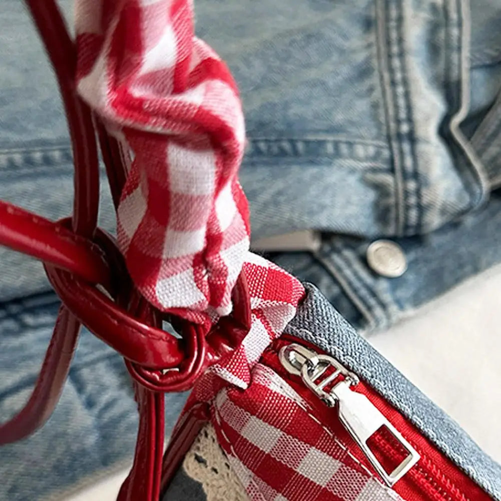 Bolso de Cuadros de Moda para Mujer con Cinta de Encaje, Correa Elástica, Bolso de Hombro para el Día a Día