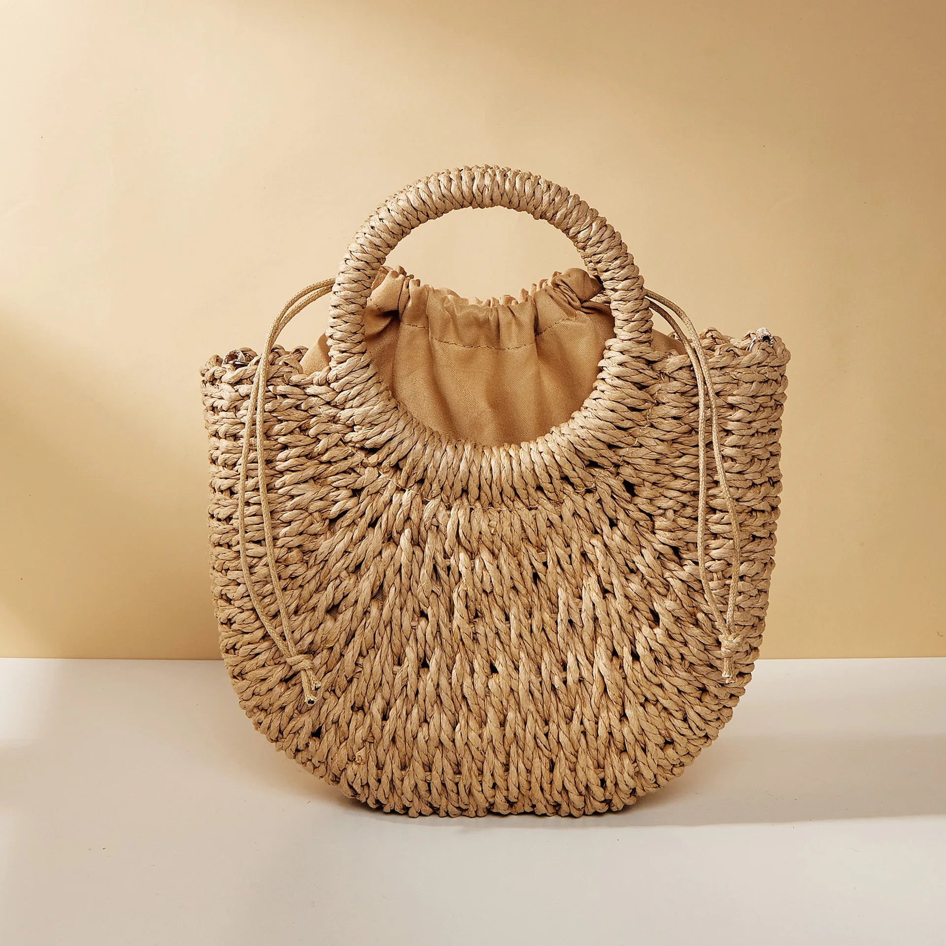 Bolso de Playa Tejido a Mano de Paja y Ratán, Media Luna, Gran Capacidad, Bandolera Calada de Verano para Mujer