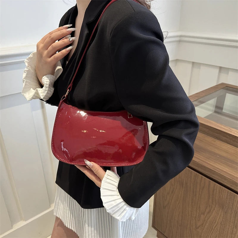 Bolso de Hombro Retro de Piel PU Color Liso, Bolso Bandolera Casual Hobo para Mujer