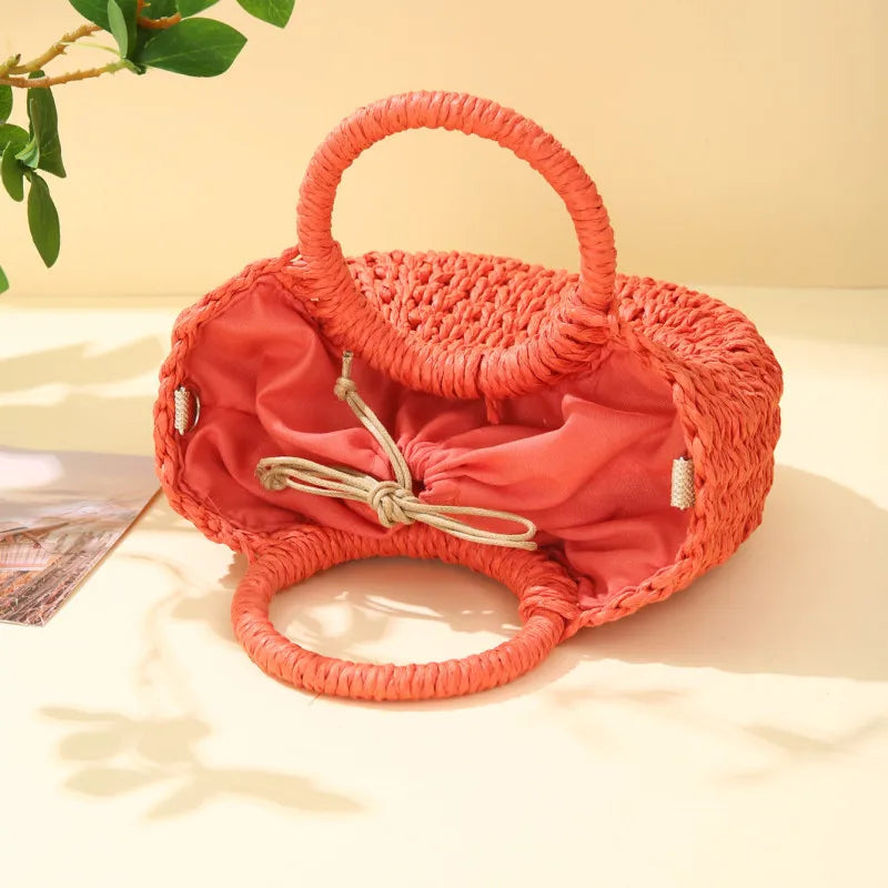 Bolso de Playa Tejido a Mano de Paja y Ratán, Media Luna, Gran Capacidad, Bandolera Calada de Verano para Mujer