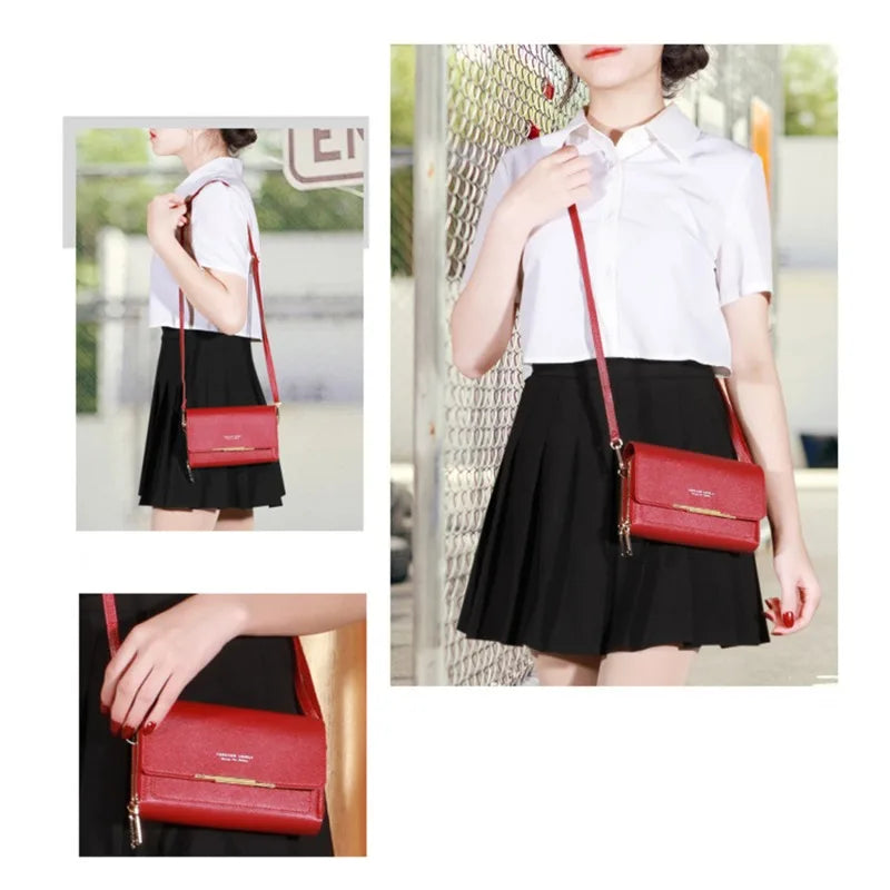 Bolso Cartera Estilo Coreano para Mujer, Multi-Tarjetas, Gran Capacidad, Bolso de Hombro Casual para Móvil