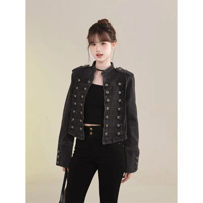 Chaqueta Vaquera Corta Retro Mujer Cuello Alto | Tendencia 2026