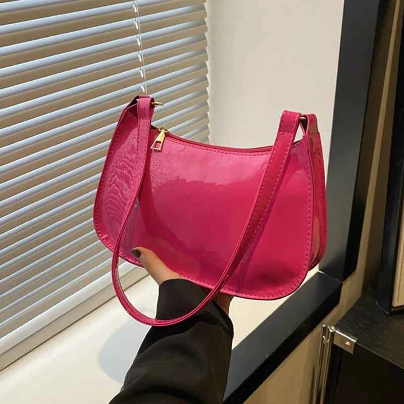 Bolso de Hombro Retro de Piel PU Color Liso, Bolso Bandolera Casual Hobo para Mujer