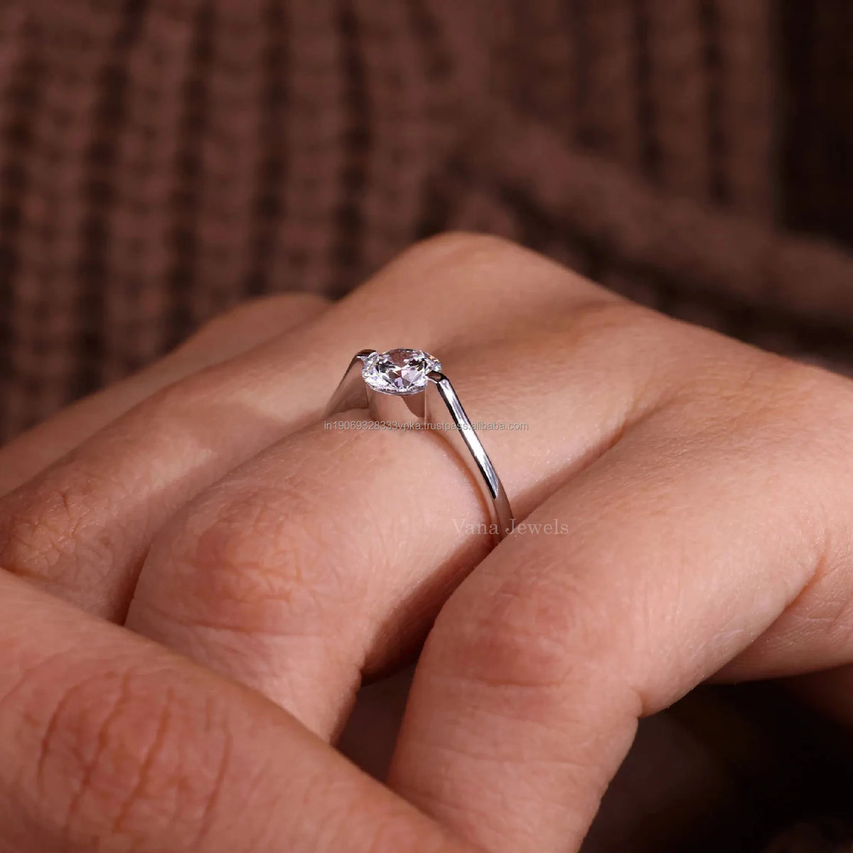 Anillo de Compromiso Solitario con Diamante Creado en Laboratorio y Oro Blanco 14k - Anillo de Promesa Certificado IGI