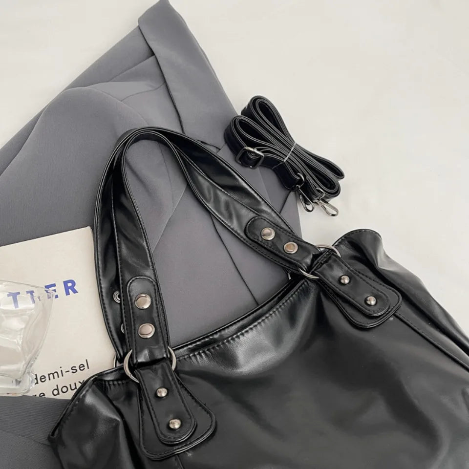 Bolso de Hombro Retro Espacioso para Mujer, Color Liso, Bandolera Clásica de Gran Capacidad en Piel PU Suave