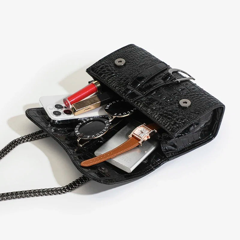 Bolso Bandolera para Damas Patrón Cocodrilo con Cadena y Lentejuela