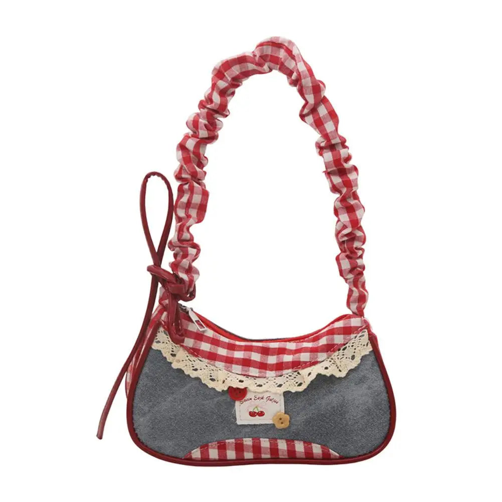 Bolso de Cuadros de Moda para Mujer con Cinta de Encaje, Correa Elástica, Bolso de Hombro para el Día a Día