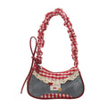 Bolso de Cuadros de Moda para Mujer con Cinta de Encaje, Correa Elástica, Bolso de Hombro para el Día a Día