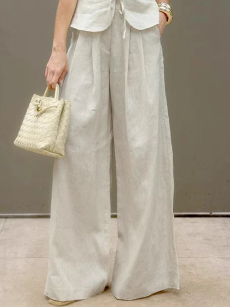 Conjunto Oficina 2 Piezas Pantalón Ancho Beige | Elegante 2026