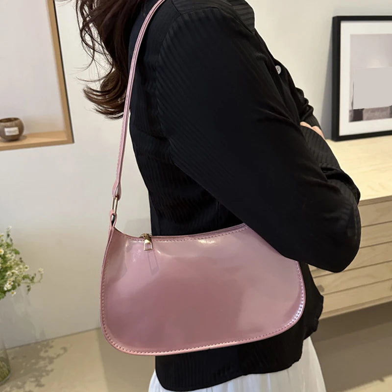Bolso de Hombro Retro de Piel PU Color Liso, Bolso Bandolera Casual Hobo para Mujer