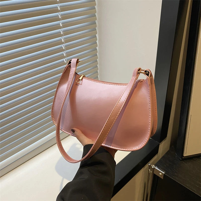 Bolso de Hombro Retro de Piel PU Color Liso, Bolso Bandolera Casual Hobo para Mujer