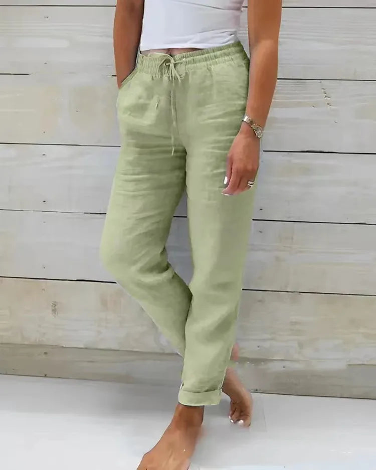 Pantalón Algodón Lino Cintura Alta Mujer | Streetwear 2026