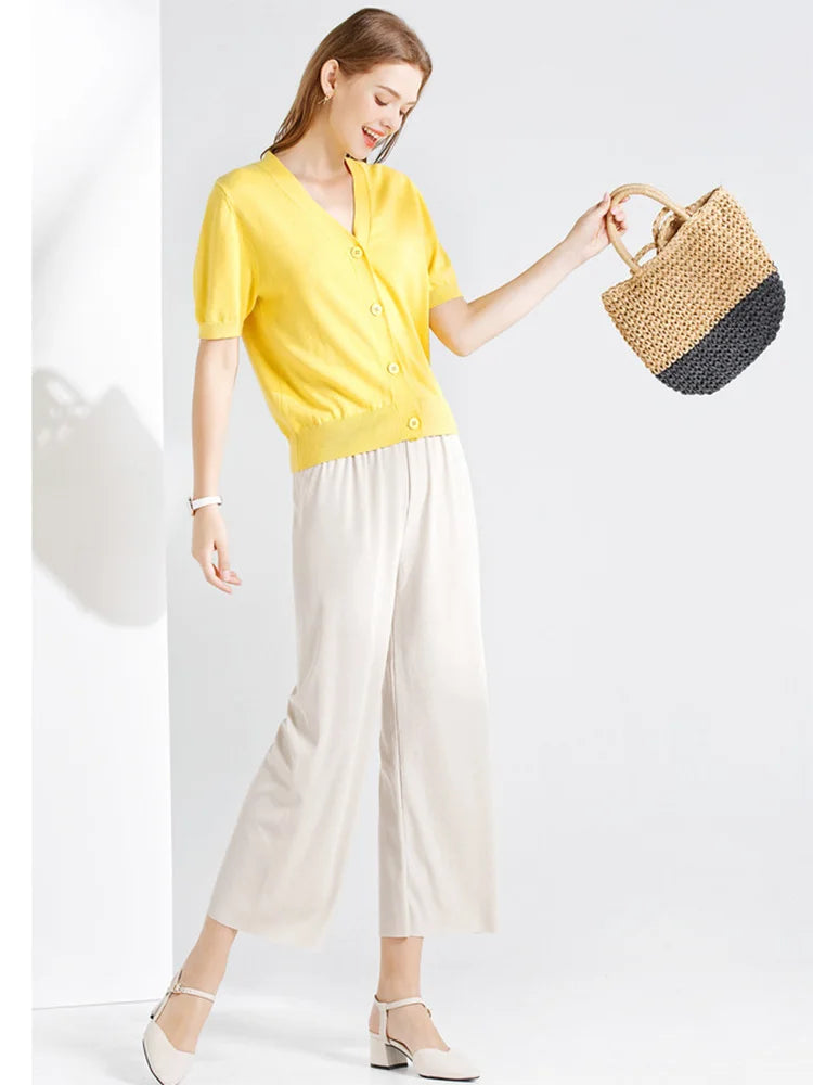 Pantalones de Pierna Ancha a la Altura del Tobillo para Mujer - Casual Verano
