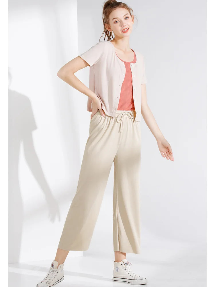 Pantalones de Pierna Ancha a la Altura del Tobillo para Mujer - Casual Verano