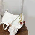 Bolso de Piel PU para Mujer, Color Liso con Colgante de Cereza, Bolso de Hombro Casual para el Día a Día