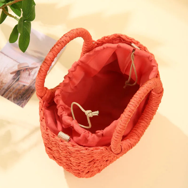 Bolso de Playa Tejido a Mano de Paja y Ratán, Media Luna, Gran Capacidad, Bandolera Calada de Verano para Mujer