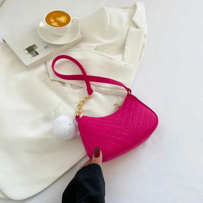 Mini Bolso de Hombro de Fieltro para Mujer, Diseño Elegante, Bolso Bandolera en Forma de Media Luna 2024