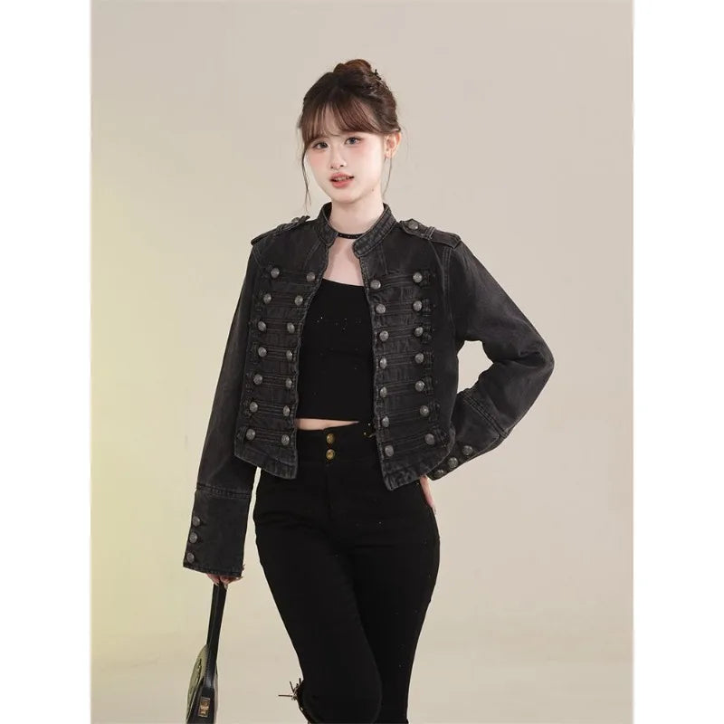 Chaqueta Vaquera Corta Retro Mujer Cuello Alto | Tendencia 2026