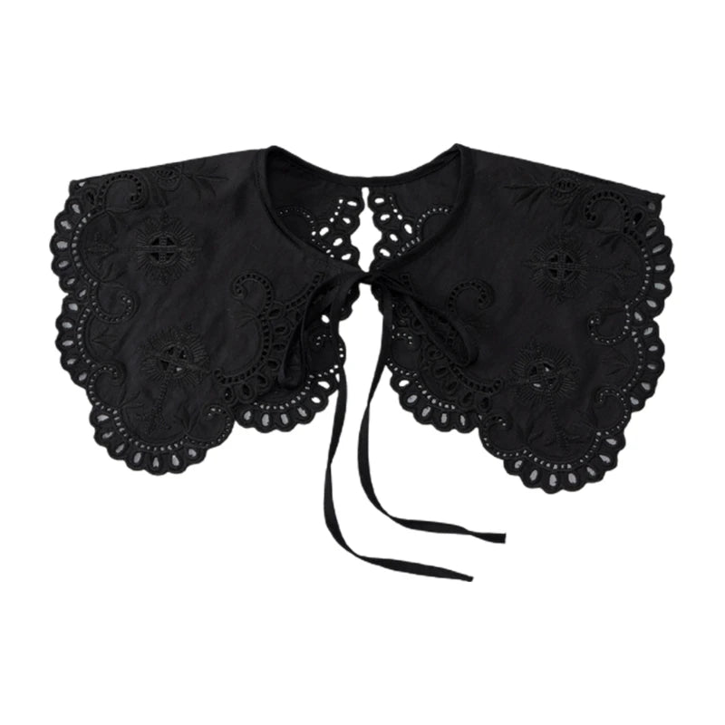 Royal Style Cotton Fake Collar Shawl Wrap Hollow Out Floral Lace Ruffled Trim Necklace Pointed Lapel Blouse Dropshipping