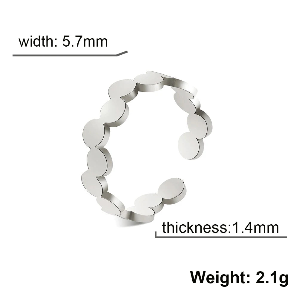 Geometric round Open Ring Stainless Steel Adjustable Finger Rings Minimalist Jewelry New Year Valentine Gift for Women