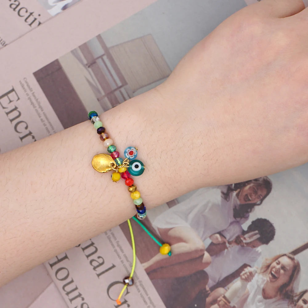 Eye Bracelets Rainbow Macrame Bracelet Charms Women Boho Jewelry Pulseras 2020 Colorful Crystal Beads New Year Gift