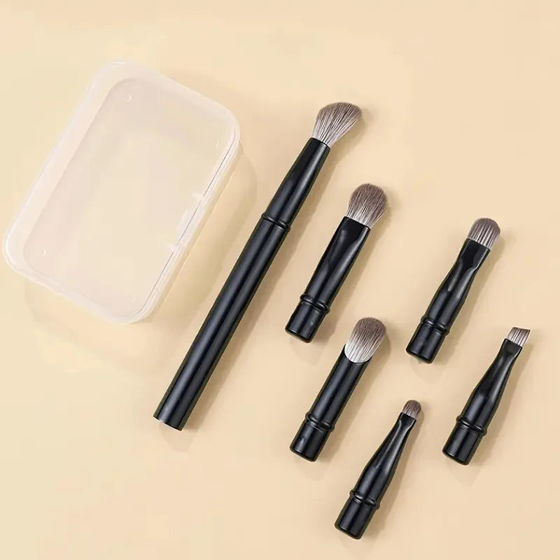 11/6Pcs Mini Travel Makeup Brushes Set with Box Double Ended Soft Hair Short Rod Replaceable Brush Detachable Face Cosmetic Tool