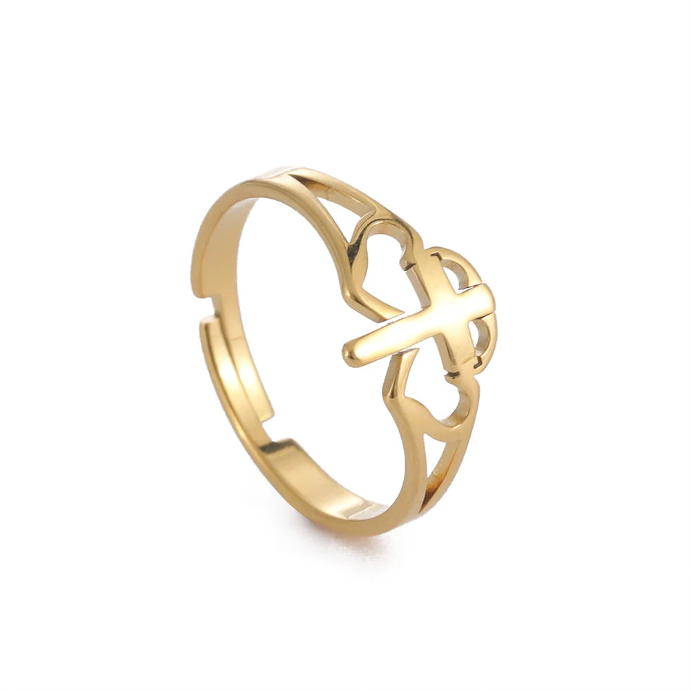 2026 Trend Cross Ring Gold Color Open Finger Rings for Women Christian Jesus Stainless Steel Jewelry Friends Gifts New