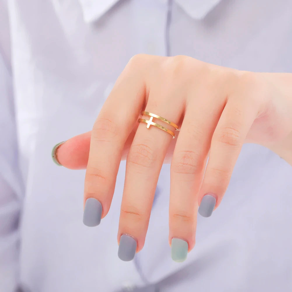 2026 Trend Cross Ring Gold Color Open Finger Rings for Women Christian Jesus Stainless Steel Jewelry Friends Gifts New