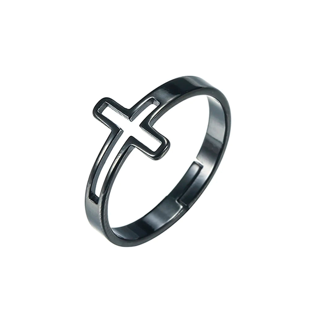 2026 Trend Cross Ring Gold Color Open Finger Rings for Women Christian Jesus Stainless Steel Jewelry Friends Gifts New