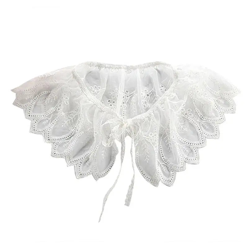 Royal Style Cotton Fake Collar Shawl Wrap Hollow Out Floral Lace Ruffled Trim Necklace Pointed Lapel Blouse Dropshipping