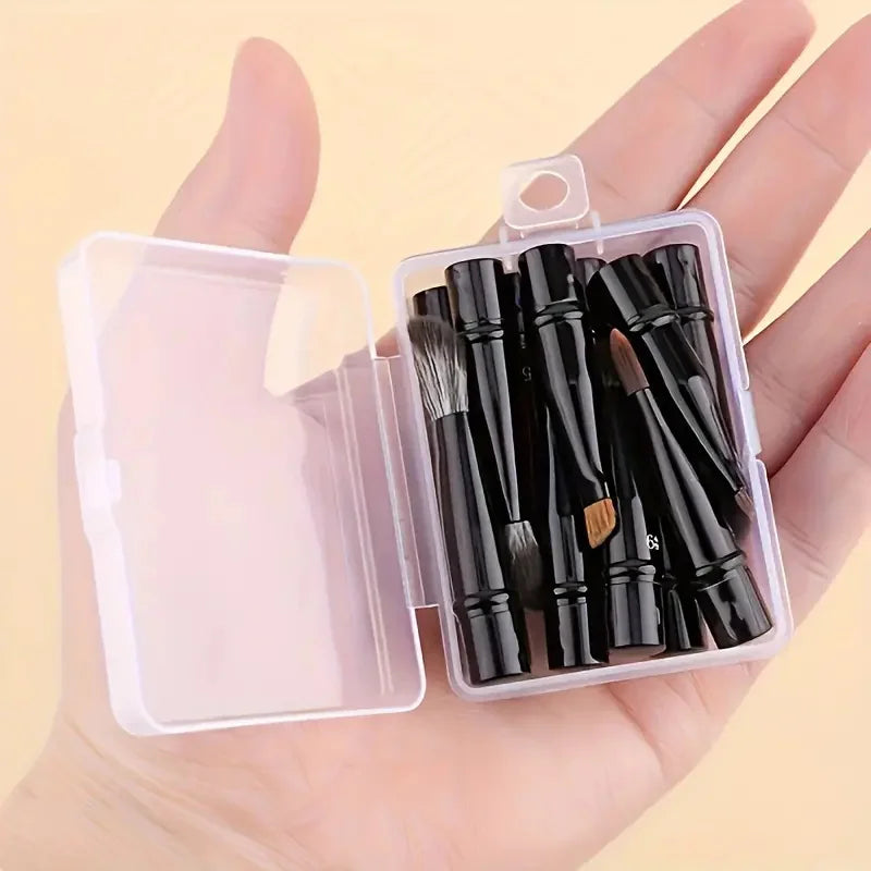 11/6Pcs Mini Travel Makeup Brushes Set with Box Double Ended Soft Hair Short Rod Replaceable Brush Detachable Face Cosmetic Tool
