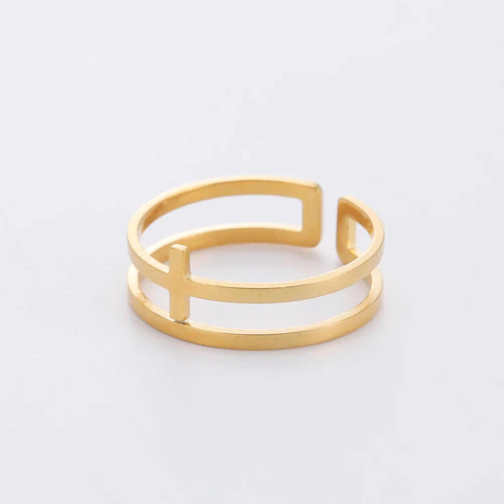 2026 Trend Cross Ring Gold Color Open Finger Rings for Women Christian Jesus Stainless Steel Jewelry Friends Gifts New
