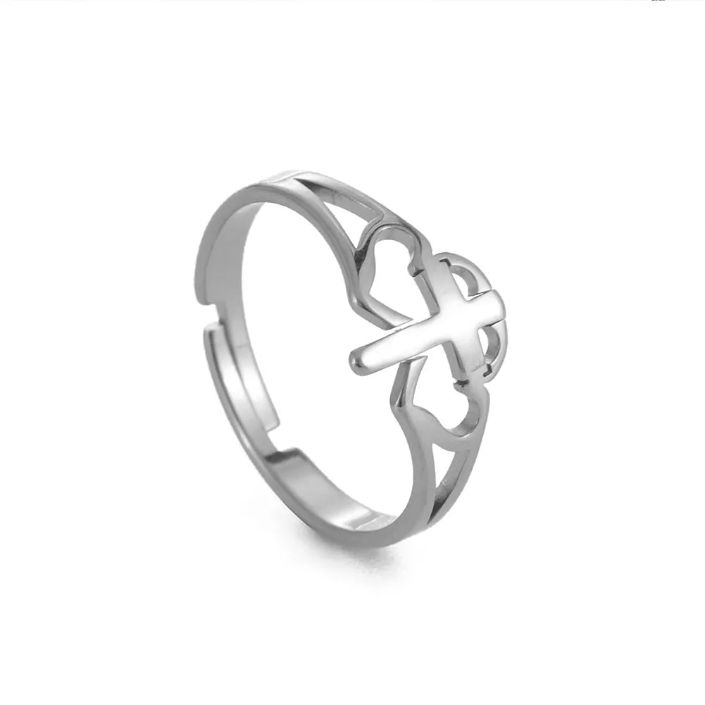 2026 Trend Cross Ring Gold Color Open Finger Rings for Women Christian Jesus Stainless Steel Jewelry Friends Gifts New