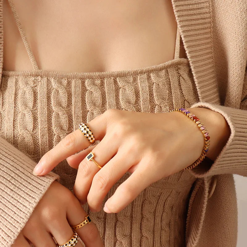 Dainty 18K Gold Plated Titanium Steel Cubic Zirconia Stone Square Tennis Bracelet Necklace for Women Bling Choker Necklace Gift